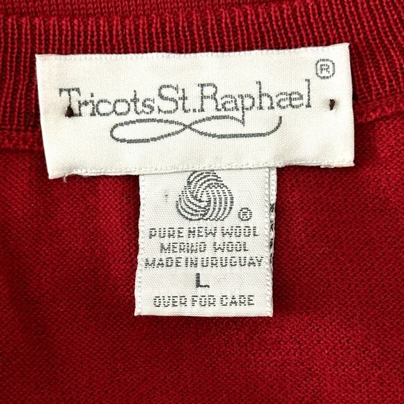 Vintage 80s 90s Tricots St. Raphael Men Size Large Pure Wool V Neck Sweater Vest - Picture 5 of 6